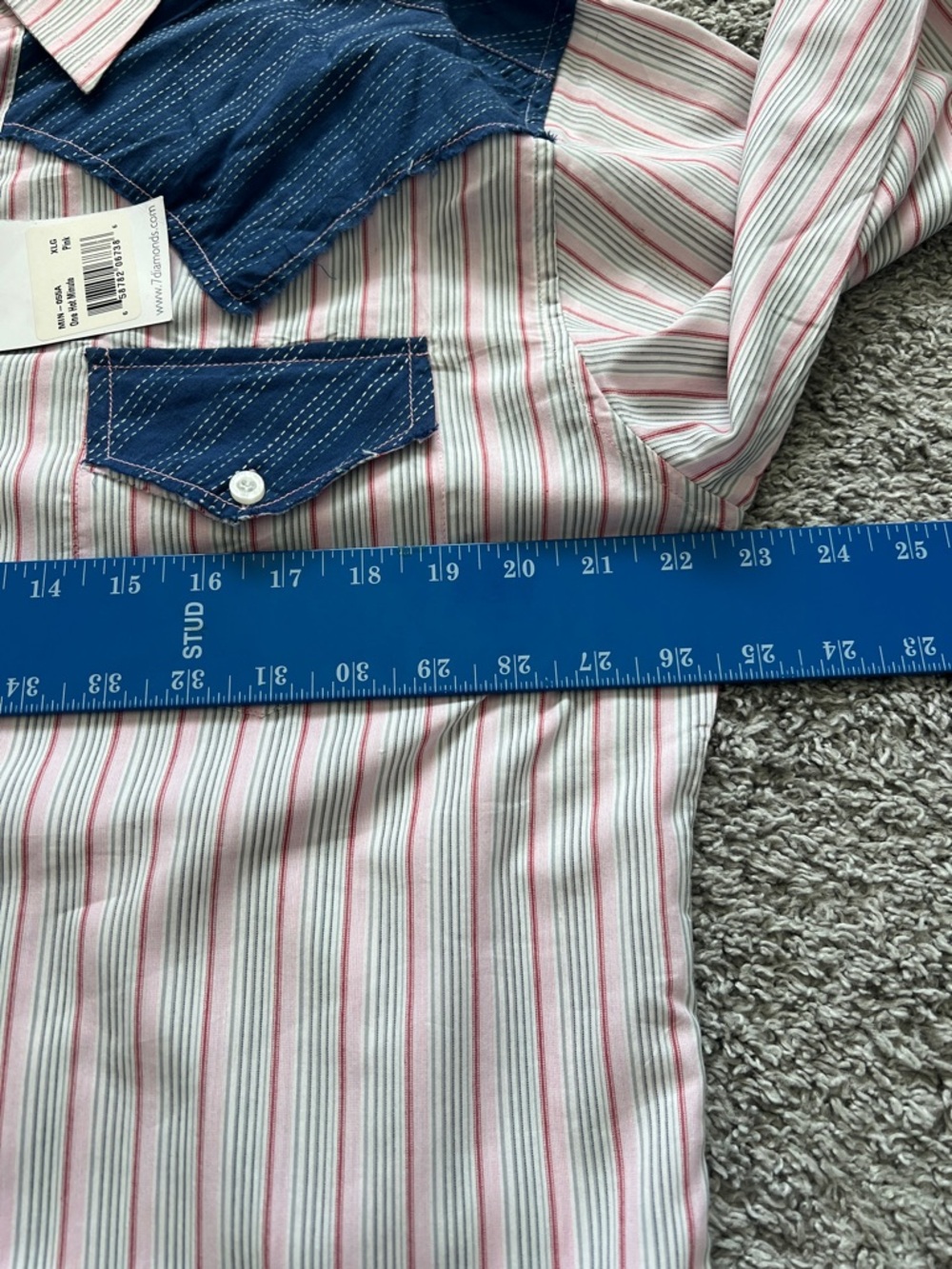 NWT 7 Diamonds Men’s Button-Down Long-Sleeve Pink Gray Striped Cotton Shirt - XL - Picture 8 of 8